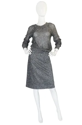 1960s Gunn Trigere Silver Metallic Knit Top & Skirt Set