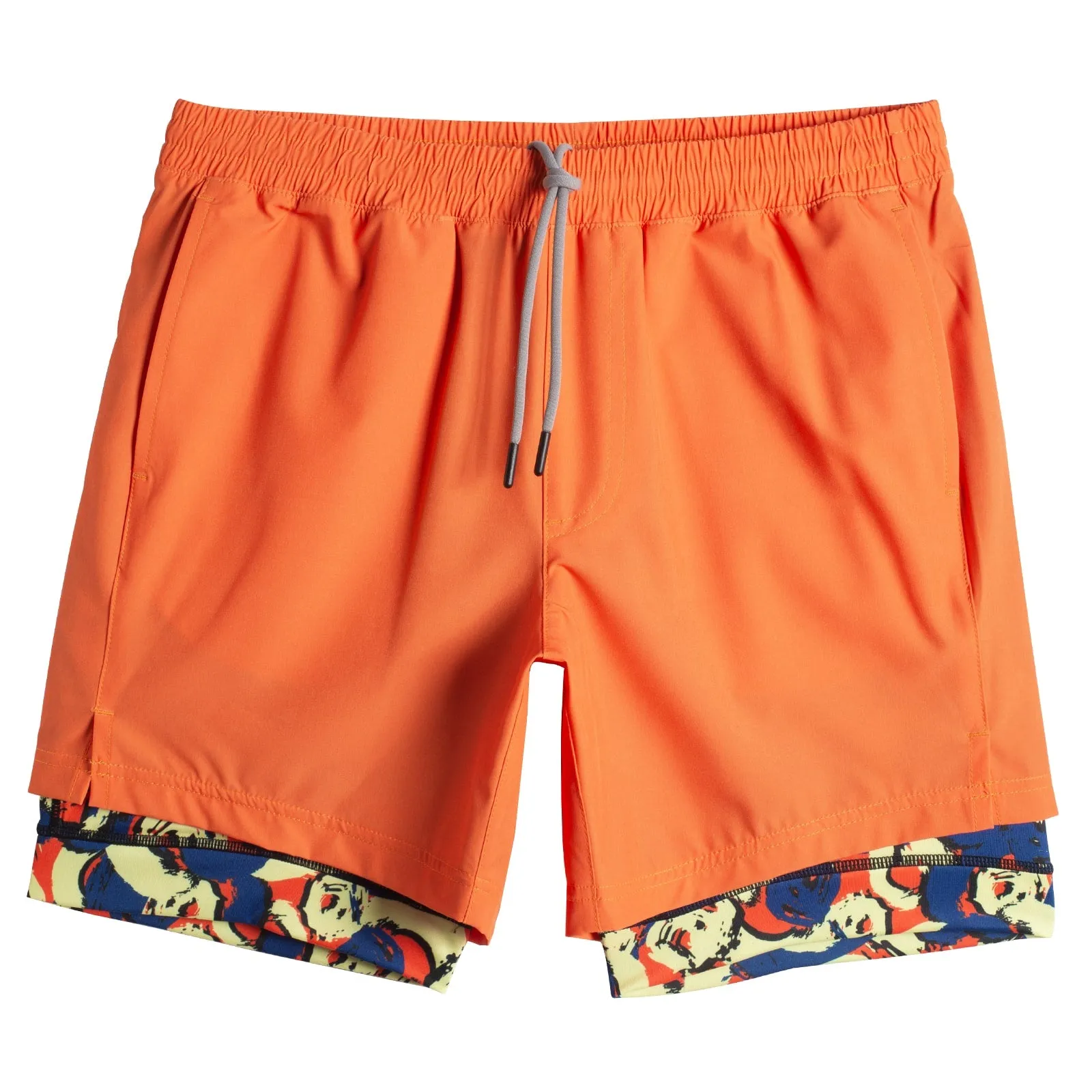 2 in 1 Stretch Long Lined Orange Gym Shorts