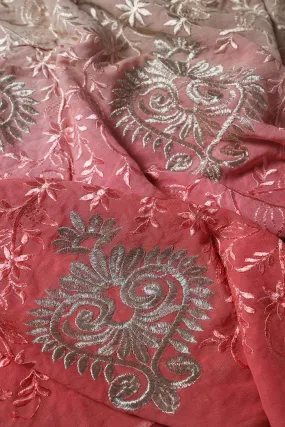 2.50 Meter Cut Piece Of Multi Thread With Silver Zari Floral Embroidery On Multi Color Viscose Georgette Fabric