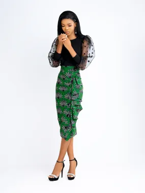 African Print Zanzibar Button line pencil skirt