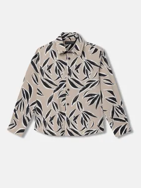 Antony Morato Boys Beige Printed Spread Collar Full Sleeves Shirt