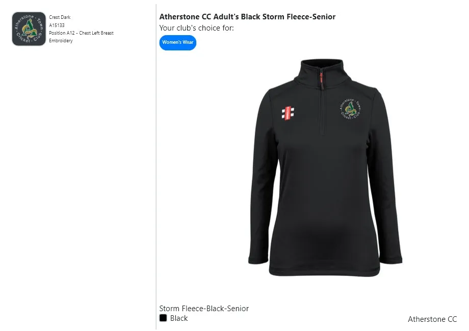 Atherstone CC Adult's Black Storm Fleece-Senior