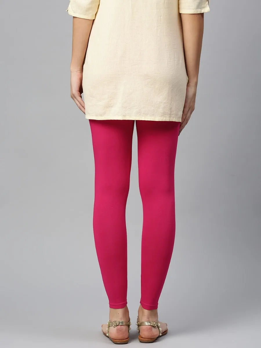 Attractive Fuschia Cotton Solid Ankle Length Legging