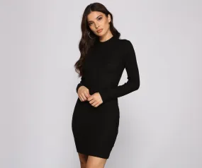 Basic Babe Ribbed Charming Knit Mini Dress