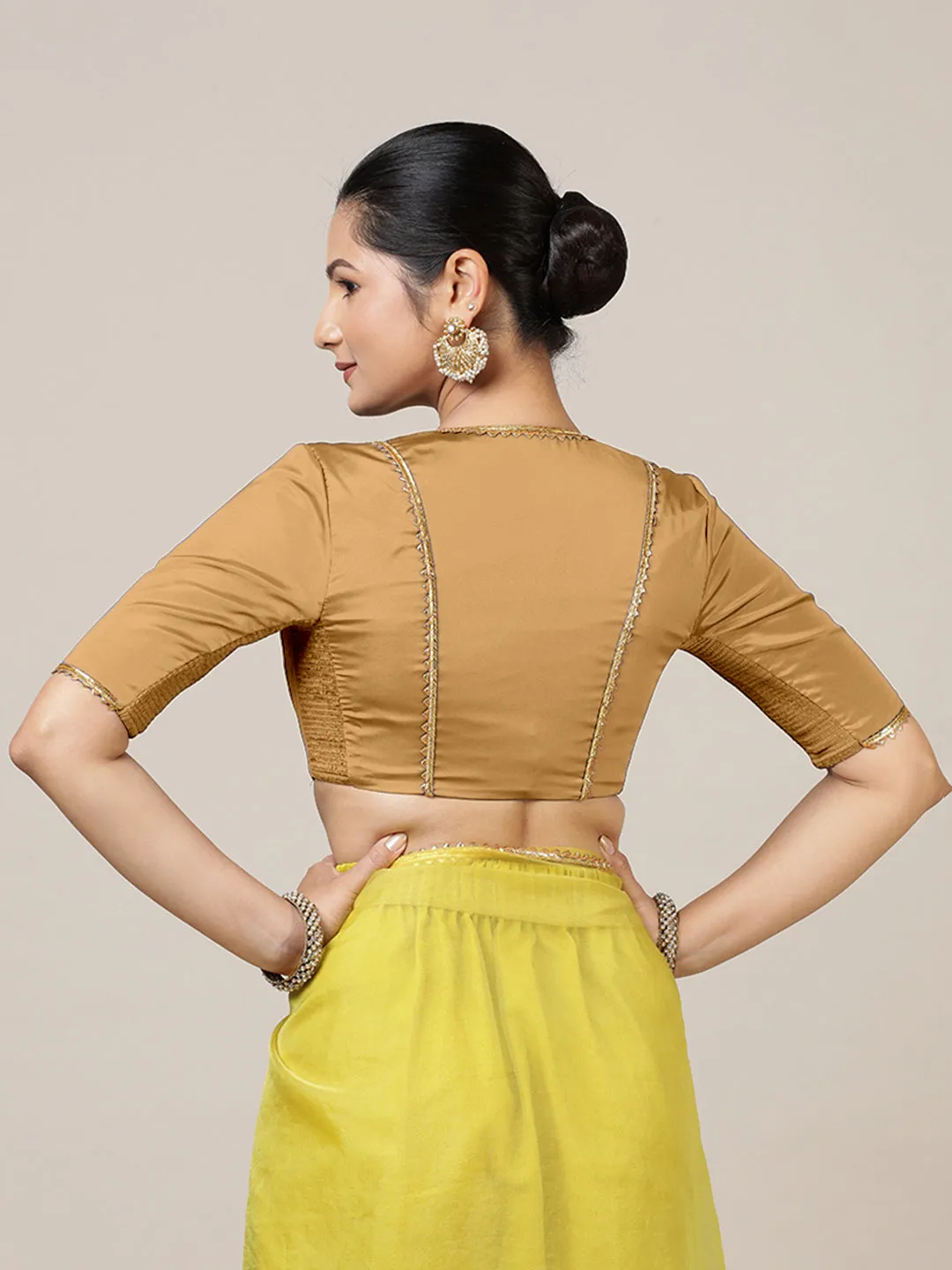 Begum x Tyohaar | Elbow Sleeves Saree Blouse in Gold