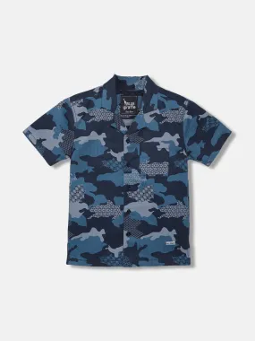 Blue Giraffe Boys Blue Printed Resort Collar Short Sleeves Shirt