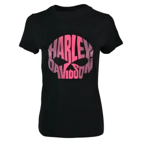 Branded  Women's T-Shirt Charcoal Pink Text Skull Short Sleeve (S02)