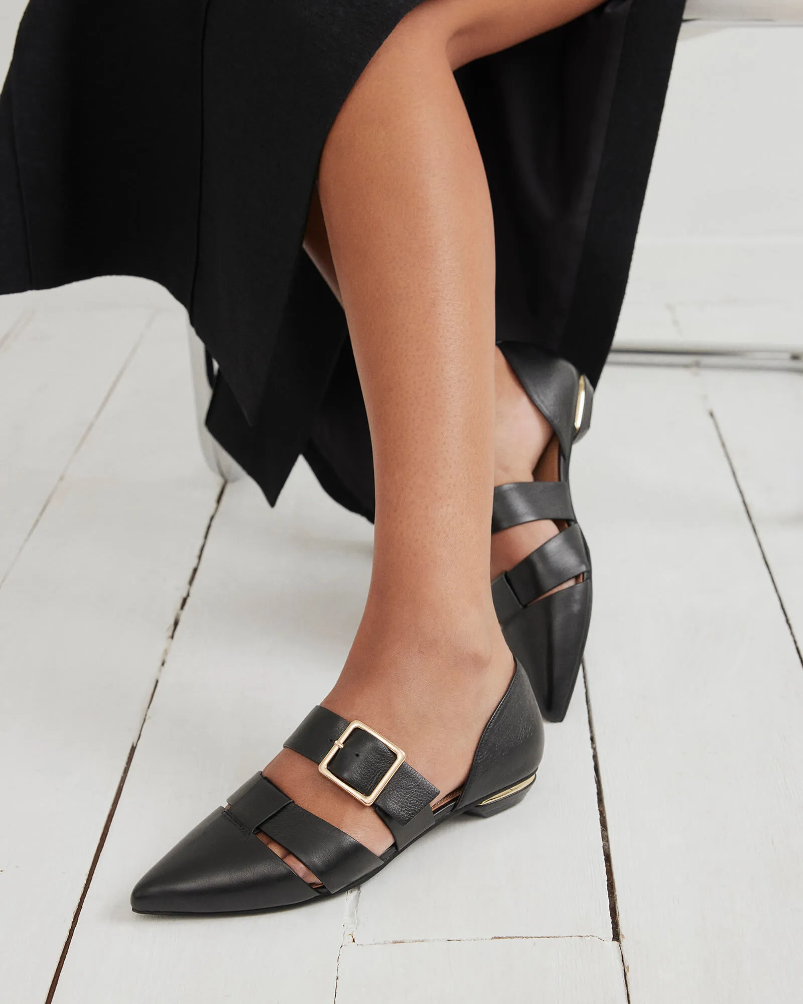 CARLA DRESS FLATS BLACK LEATHER