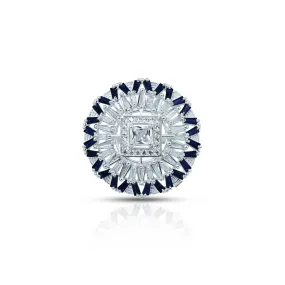 Center Square Design Silver Ring with Blue Stones