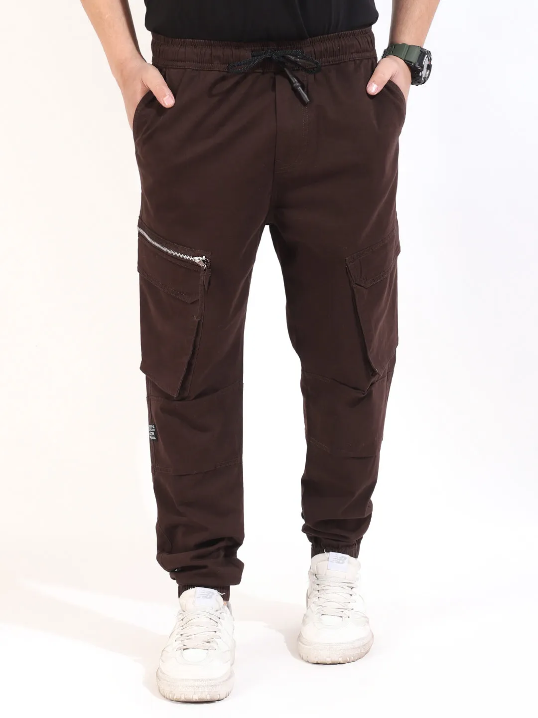 Coffee Peach Cotton Baggy Fit Zipper Cargo