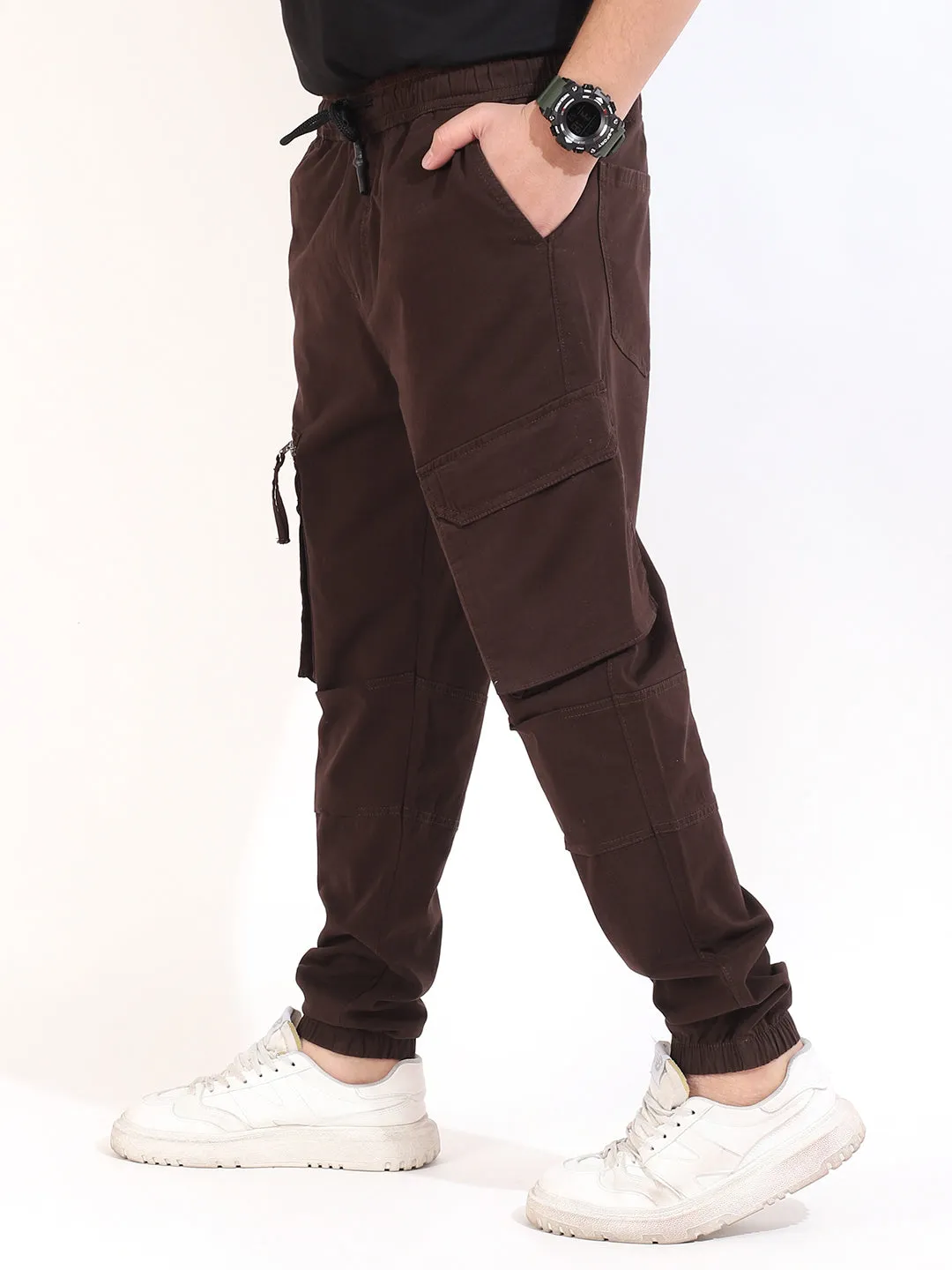 Coffee Peach Cotton Baggy Fit Zipper Cargo