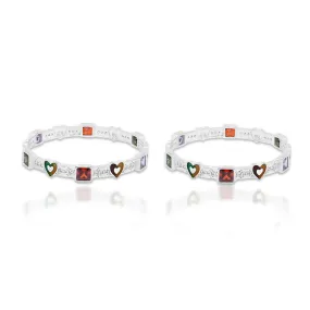 Elegant Silver Bangles with Heart Designs and Gemstones