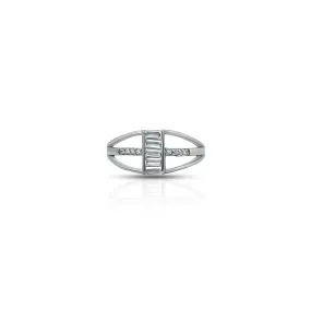 Elegant Silver Ring Featuring Vertical Baguette Crystals