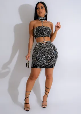 Feeling Hyped Rhinestones Skirt Set Black