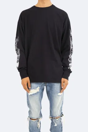 Flaming Skull L/S Tee - Black