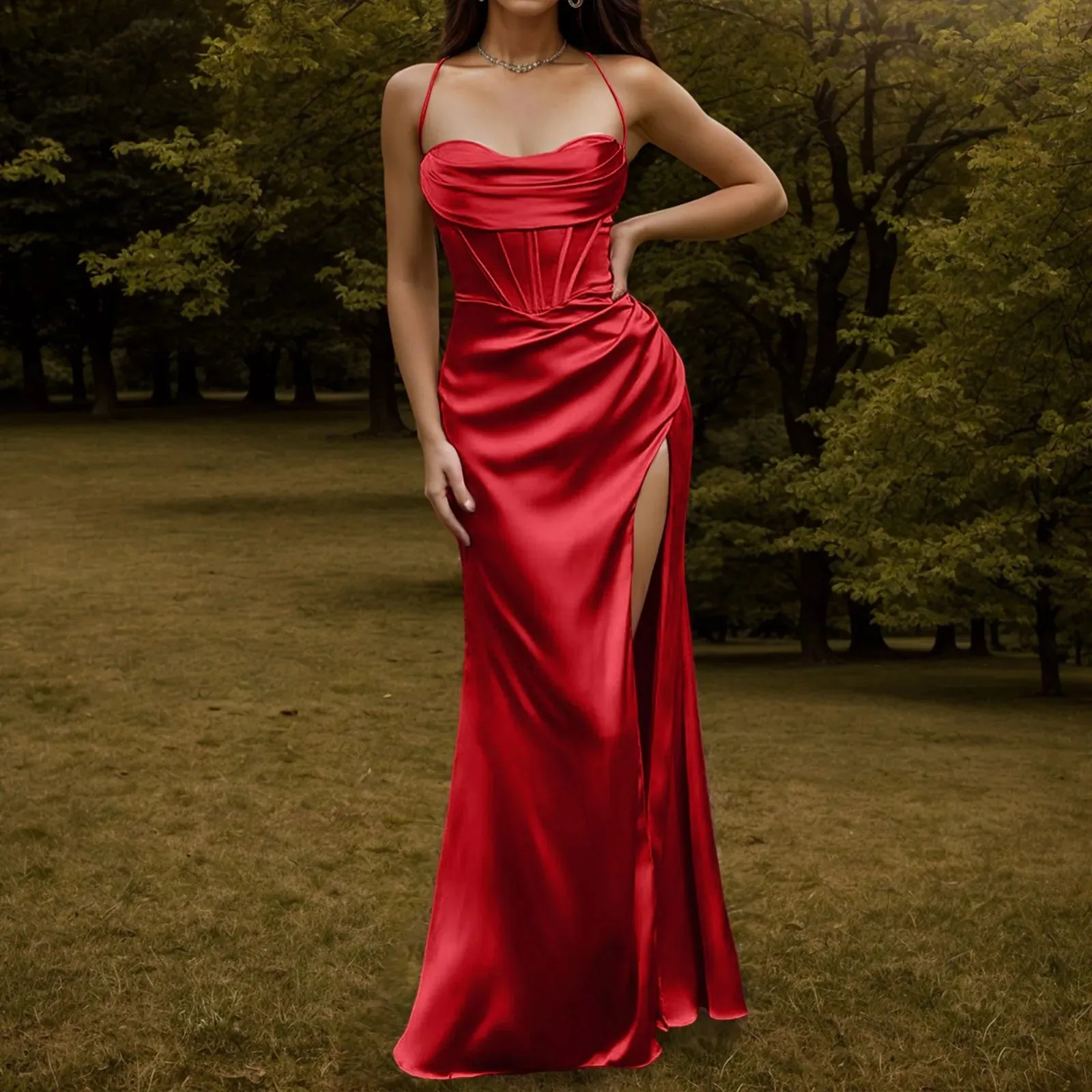 Glamorous Spaghetti Strap Formal Sleeveless High Split Backless Long 2024 New Elegant Evening Party Dress