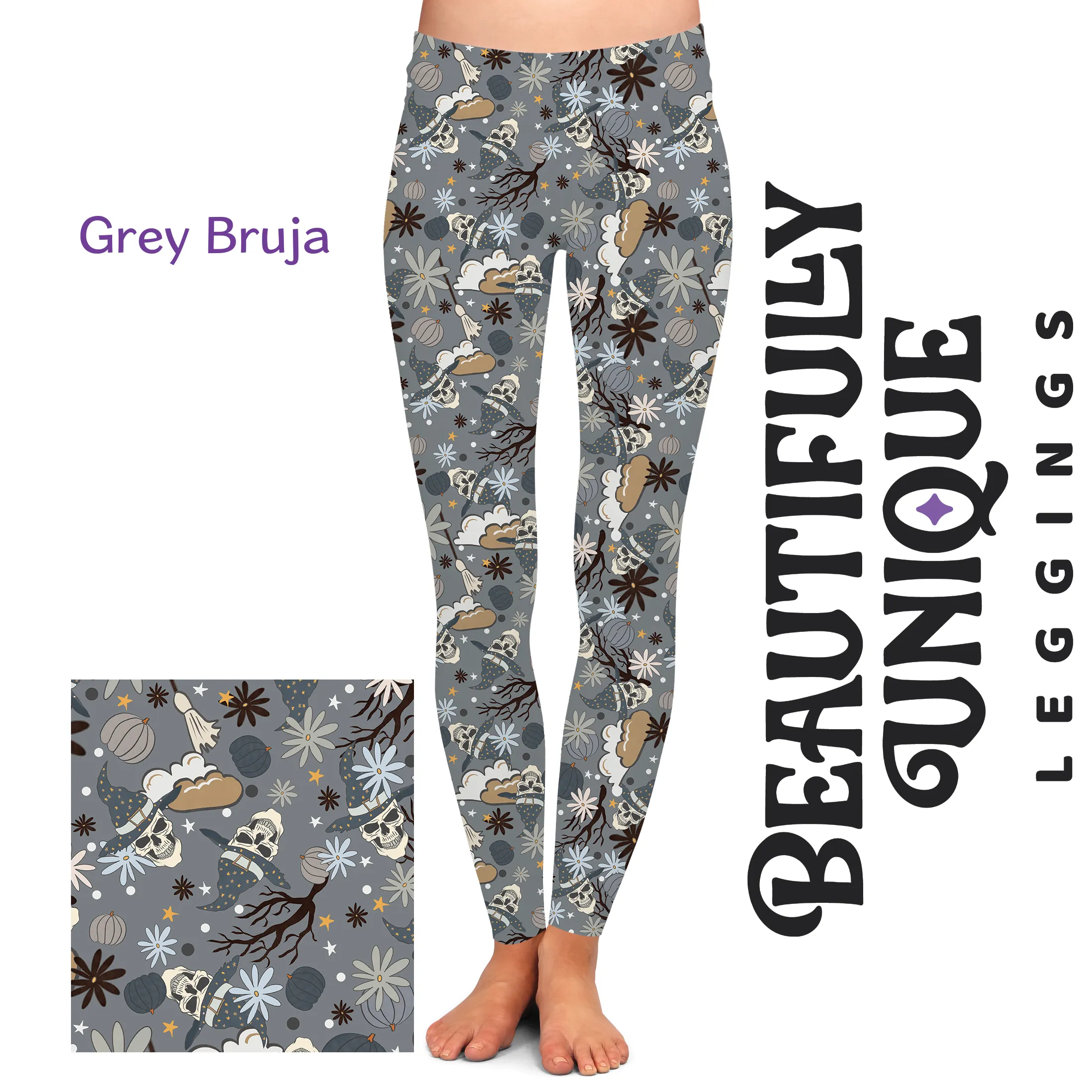 Grey Bruja (Semi-Exclusive) - High-quality Handcrafted Vibrant Leggings