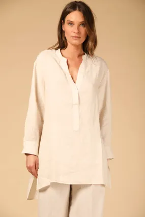 India  woman's long sleeve shirt in linen with korean collar