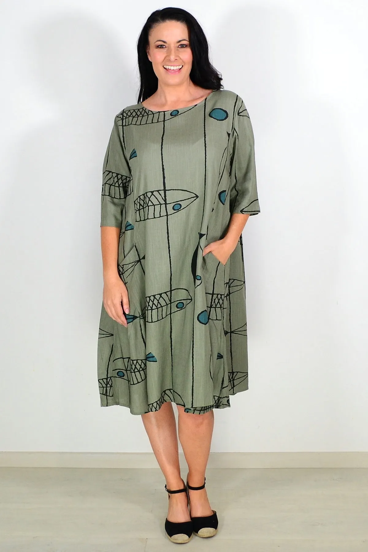 Khaki Cotton Linen Tunic Dress