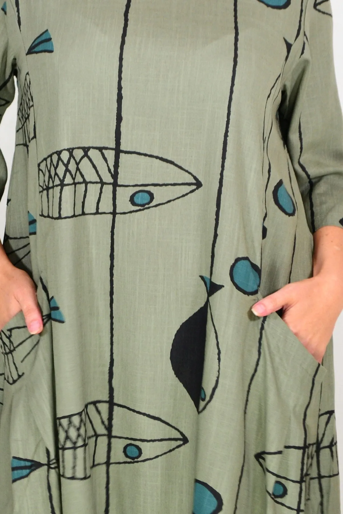 Khaki Cotton Linen Tunic Dress