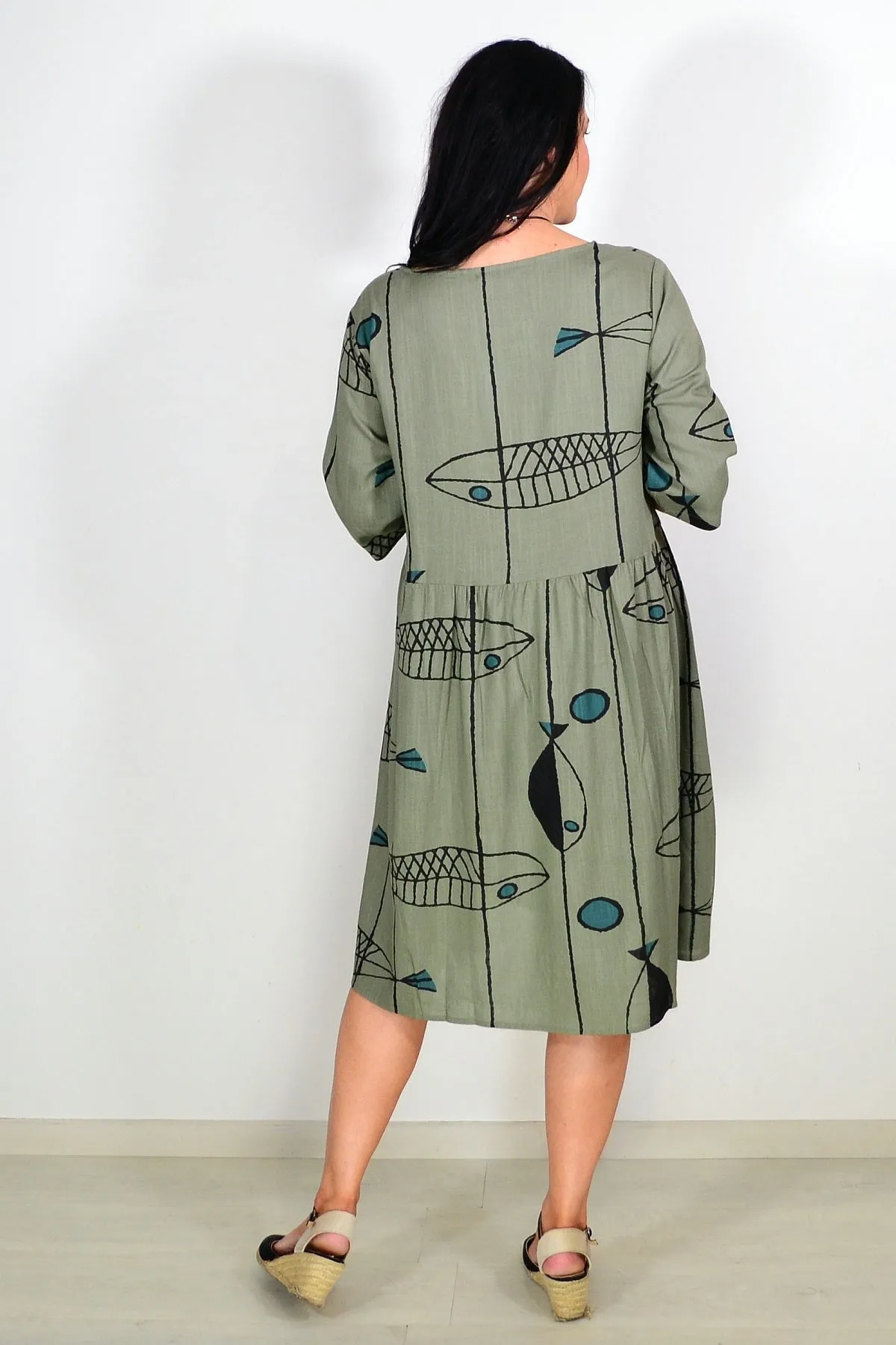 Khaki Cotton Linen Tunic Dress