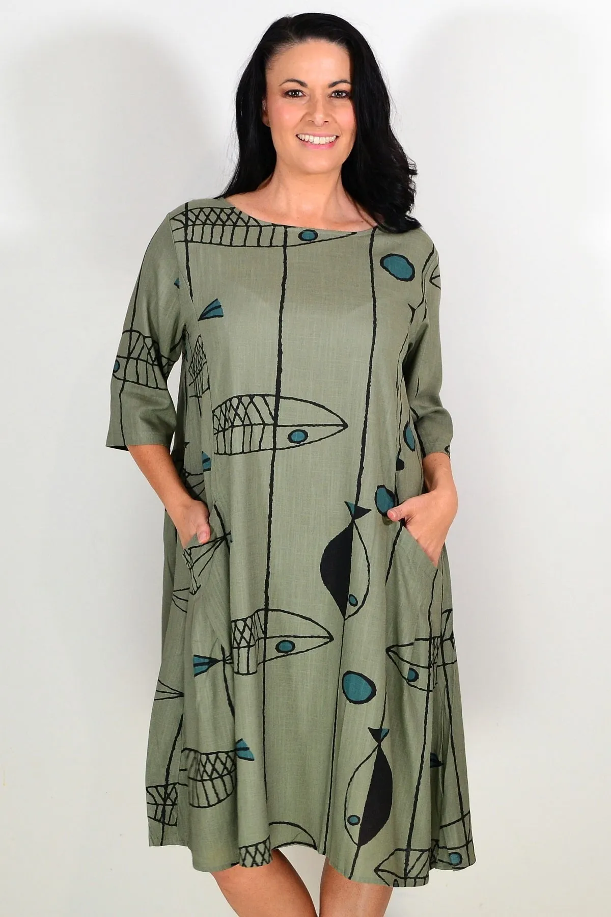 Khaki Cotton Linen Tunic Dress