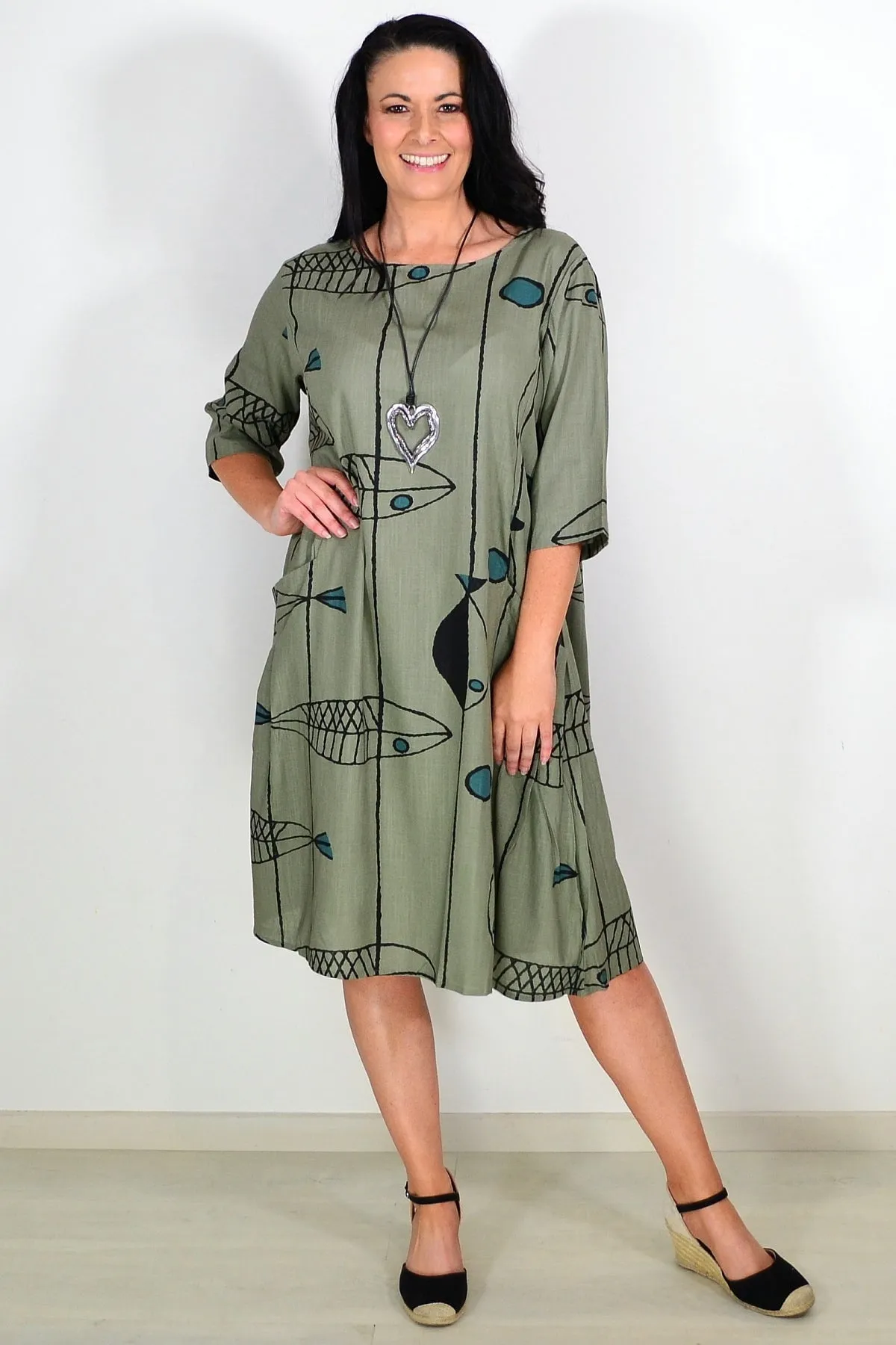 Khaki Cotton Linen Tunic Dress