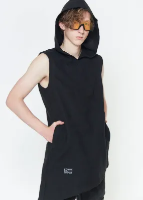 Konus Men's Asymmetrical Zip Up Sleeveless Hoodie In Black