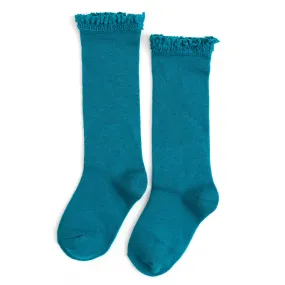 Lace Top Knee High Socks - Teal