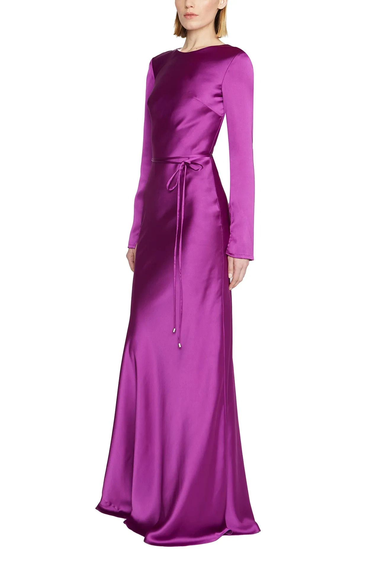 Long Sleeve Satin Gown