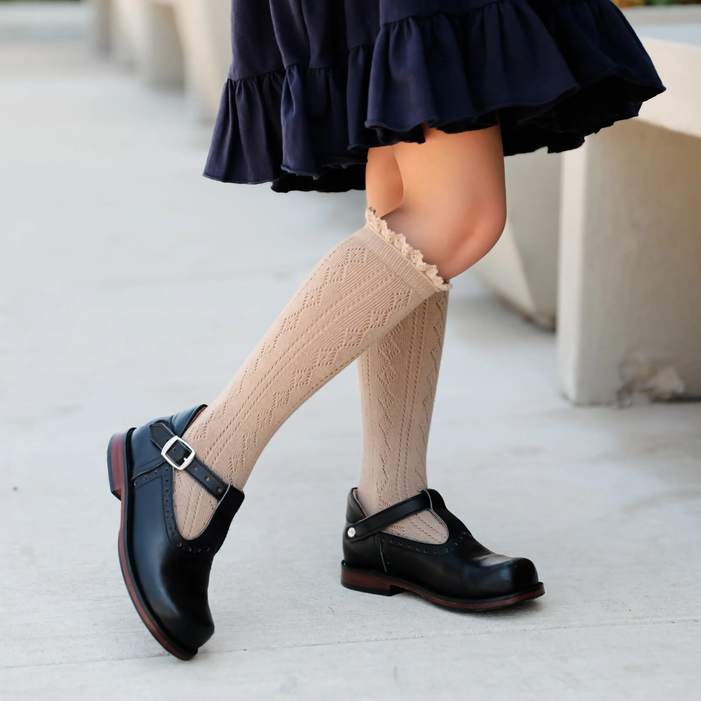 Oat Fancy Lace Top Knee High Socks