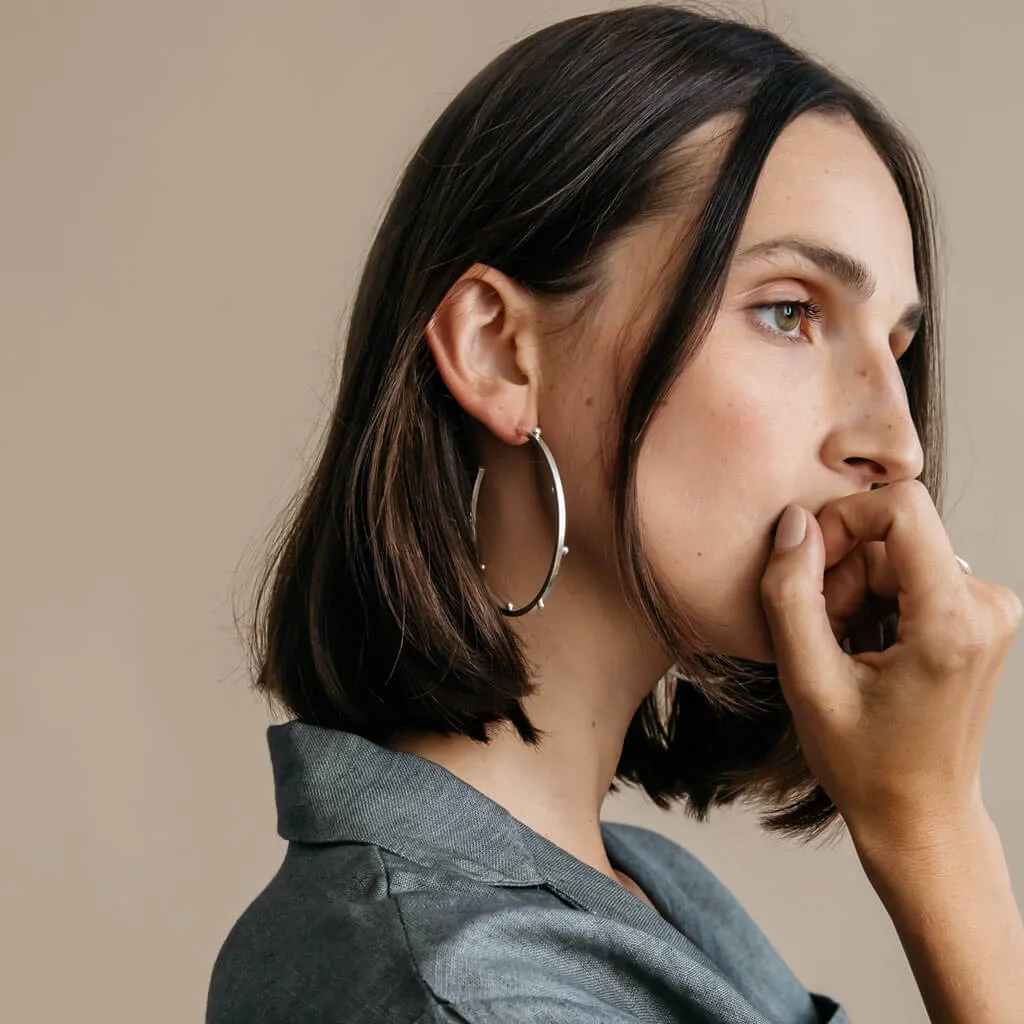 Rain Hoop Earrings - Sterling Silver