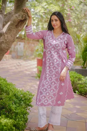 Saba Chikankari Long Kurta In Cotton - Ps