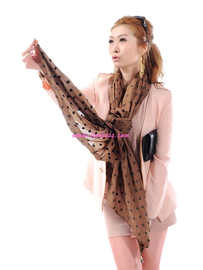 SILK POLKA DOTS SCARF - BROWN