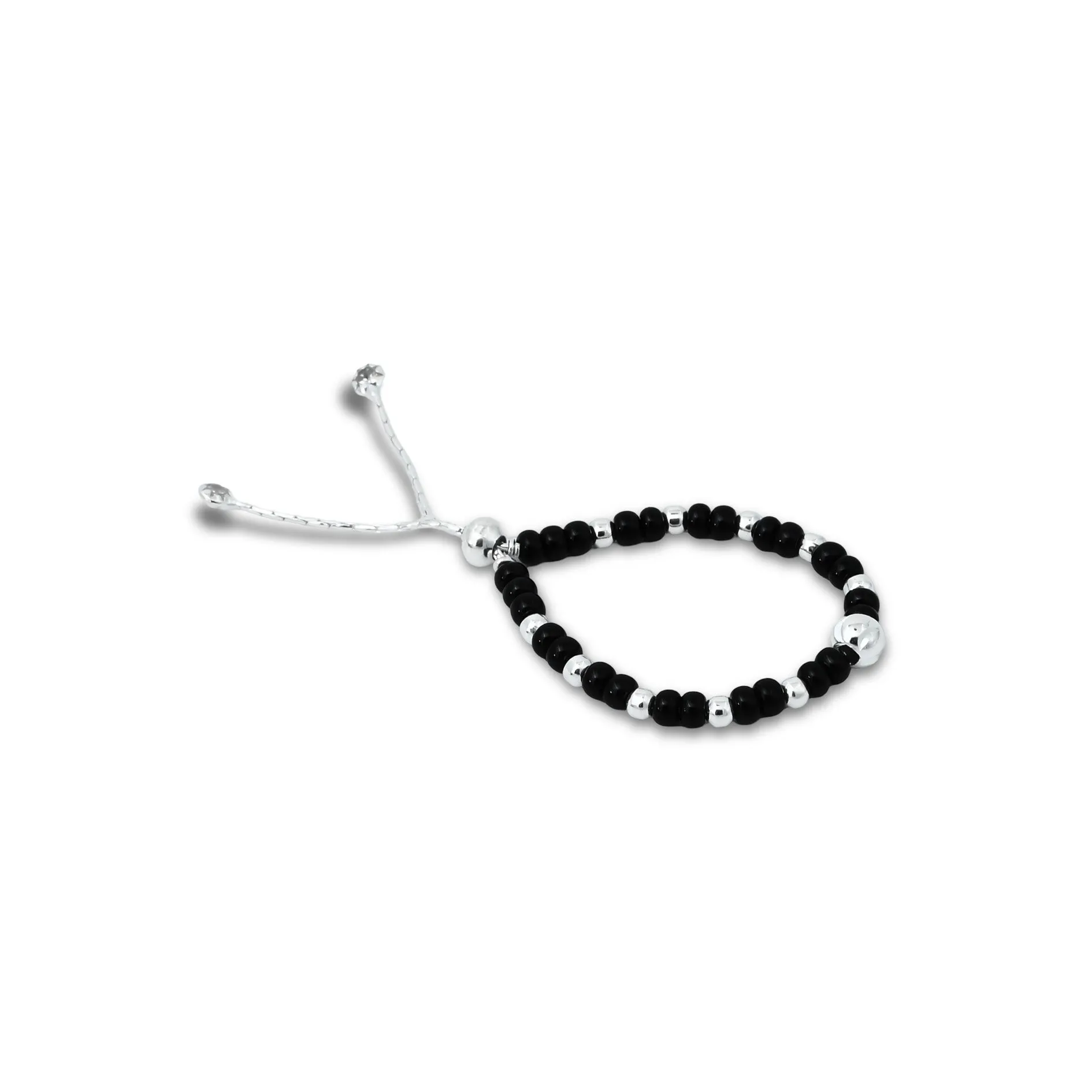 Silver Center Silver Beads with Black and Silver Beads Anklet for Girls