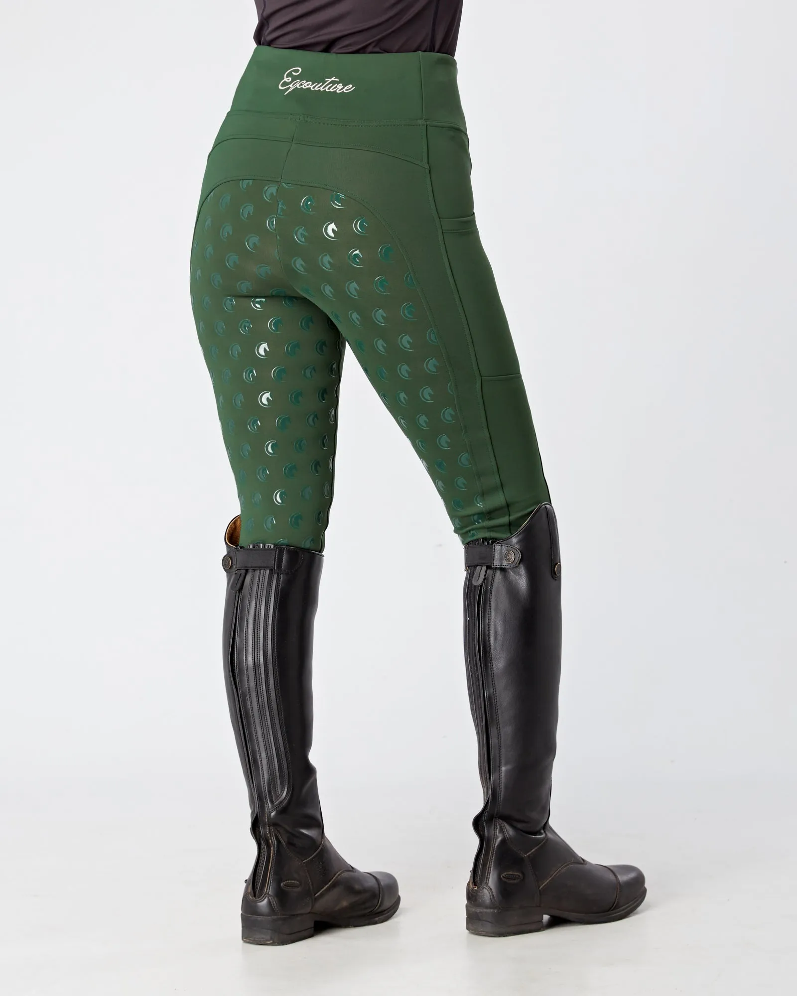 WINTER Thermal Forest Green Riding Leggings / Tights with Phone Pockets - WATER RESISTANT