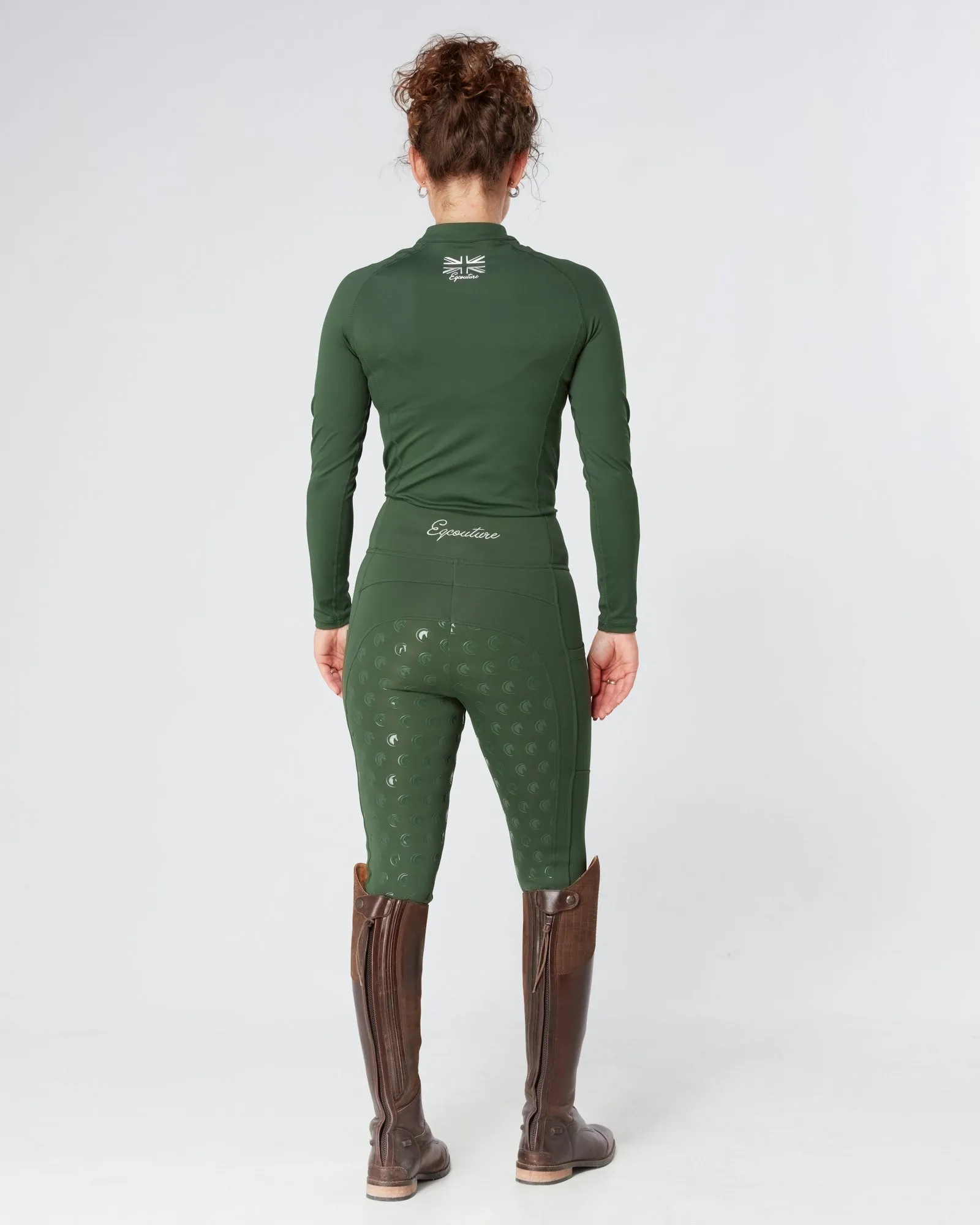 WINTER Thermal Forest Green Riding Leggings / Tights with Phone Pockets - WATER RESISTANT