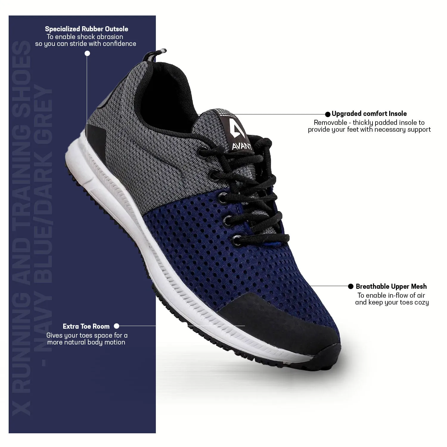 X Running and Training Shoes - Navy Blue/Dark Grey